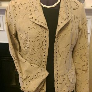 Lightweight tan perforated faux suede jacket